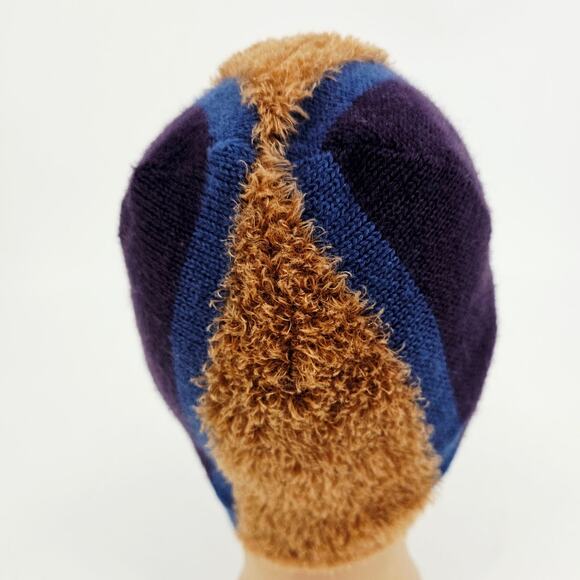 Echo Soft Plush Faux Fur Beanie Hat Tan Purple Unisex Skate Cabincore One Size - Picture 3 of 6